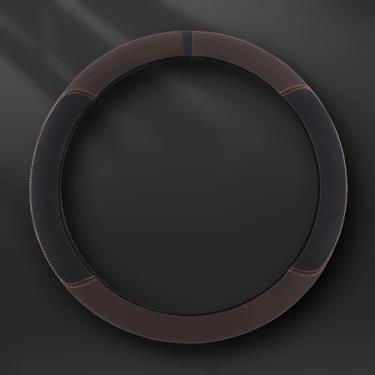 Imagem de Capa de volante de couro de camurça premium - respirável, antiderrapante, à prova de suor e resistente ao desgaste, ajuste universal para rodas de 38 cm (café)