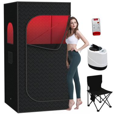 Imagem de Nirvix Caixa de sauna, sauna a vapor portátil para casa com vaporizador de 1000 W 3L, controle de temperatura de 9 níveis e controle remoto, com cadeira dobrável, para relaxamento, desintoxicação e