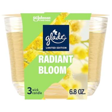 Imagem de Glade Vela Radiant Bloom de 3 pavios, 200 ml, fragrância infundida com óleos essenciais, aromatizador de ar, edição limitada, perfume floral