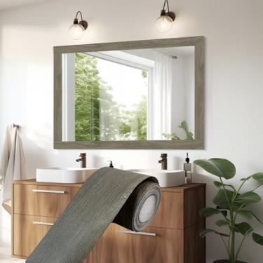 Imagem de YESUS Grão de madeira cinza escuro 3D 10 m moldura de papel de parede removível PVC impermeável descascar e colar, decoração de parede de banheiro (cinza, 5 cm x 998 cm)