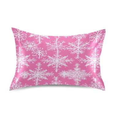 Imagem de Blueangle Fronha de cetim de floco de neve de inverno para cabelo e pele, fronha de seda, tamanho Queen (50,8 x 76,2 cm) - Capas de almofada de cetim refrescantes com fecho de envelope (304)