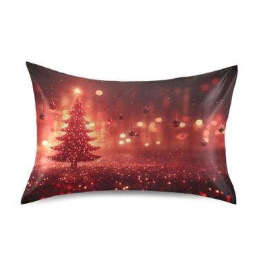 Imagem de Blueangle Fronha de cetim com bolas vermelhas de Natal para cabelo e pele, fronha de seda, tamanho Queen (51 x 76 cm) - Capas de almofada de cetim com fecho de envelope (360)