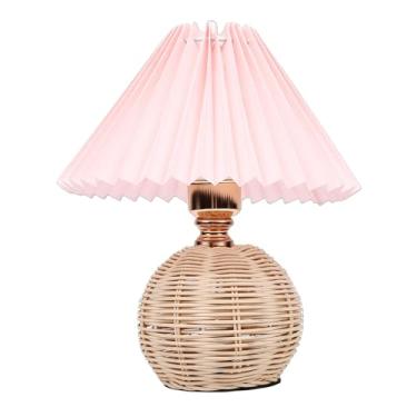 Imagem de Fockety Abajur Plissado, Abajur Moderno de Cabeceira Com Base de Vime, Cor de Luz e Brilho Ajustáveis, Iluminação Ambiente Suave para Quarto, Sala de Estar (Rosa)