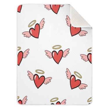 Imagem de Wassud Cobertor de bebê de corações com asas para meninos e meninas, macio e recém-nascido, cobertor aconchegante de algodão essencial para berçário, viagem, berço, carrinho 76 x 101 cm
