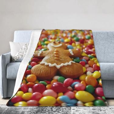 Imagem de Cobertor grande ultra macio com estampa de doces de homem de gengibre, perfeito para cama, sofá e viagens, manta de flanela aconchegante e quente
