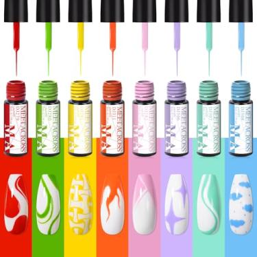 Imagem de Conjunto de esmaltes de unhas Liner, 8 cores de tinta pastel doce primavera verão linha arte gel embutido em pincel fino, gel de imersão pintado com UV para ponta francesa, design de unhas redemoinho