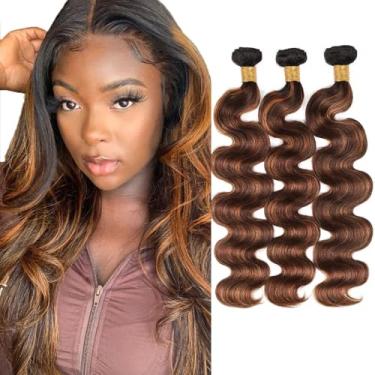 Imagem de Feixes de cabelo humano marrom P4/30 pacote de realce marrom escuro cabelo humano 22 61 66 centímetros extensões de cabelo virgem brasileiro saudável e macio, ofertas de tecelagem rápida