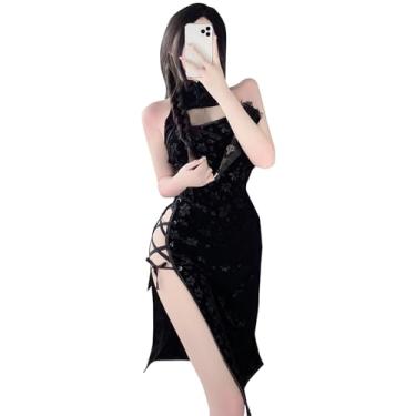 Imagem de SINMIUANIME Lingerie sexy cosplay Qipao fantasia Cheongsam vestido para mulheres anime babydoll terno estilo chinês Cheongsam (2374preto)