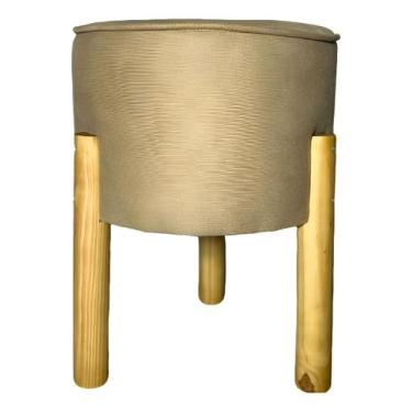 Imagem de Pufe Banqueta Redondo Suede Pés Madeira- Sala - Decoração - Decor Teod