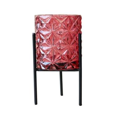 Imagem de Castiçal de vidro detalhado com suporte em ferro 8,5cm - EU QUERO PRES