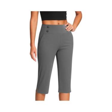 Imagem de Calças De Yoga Femininas De Cintura Alta Finas Com Bolso De Botão E Ba