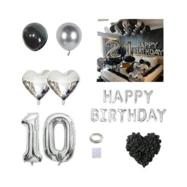Imagem de Balão De Alumínio Em Forma De Coração Preto E Prateado Com Pétalas De 