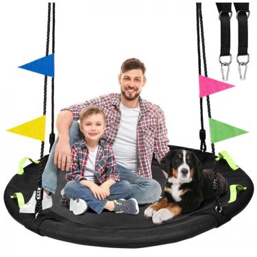 Imagem de Balanço Redondo Saucer 122 cm HeyZoo Preto com Cordas Multi-Fios Capacidade 408 kg para Quintal