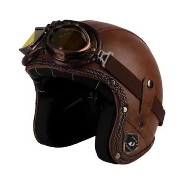 Imagem de Capacete Retrô Vintage De Couro PU Para Motocicleta Aberto 3/4 Estilo 