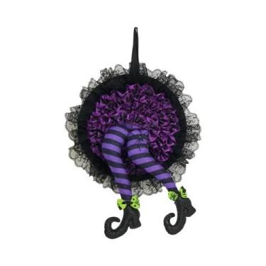 Imagem de Guirlanda De Porta Com Chapéu De Bruxa De Halloween, Decoração Suspens