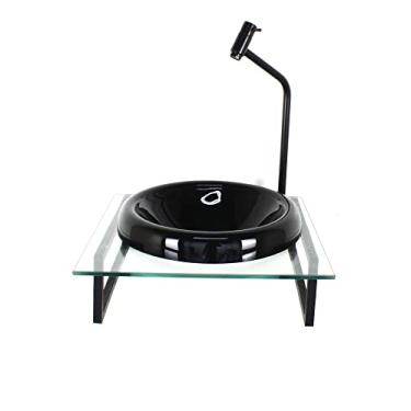 Imagem de GABINETE COM CUBA DE VIDRO CHAPEU 10MM PRETA COM TAMPO 40CM INCOLOR MAIS TORNEIRA METAL PRETA