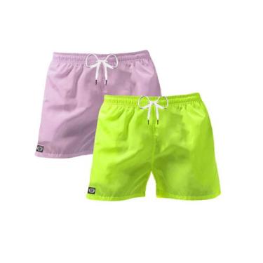 Imagem de Kit 02 Shorts Praia Mauricinho Neon Rosa Verde - Mp Moda Masculina
