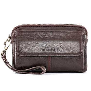 Imagem de Bolsa organizadora de couro masculina com compartimentos para proteção de cartão de crédito, Café C, With Card Slots