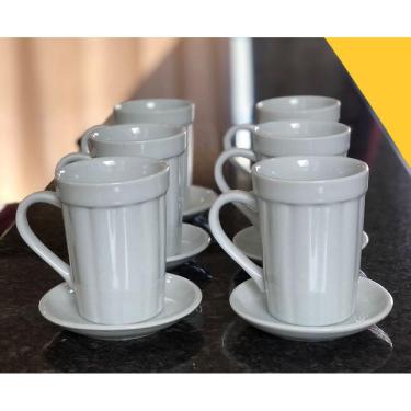 Imagem de Jogo 6 xícaras de Café e Chá com pires - 220 ml Tipo Copo Americano - Porcelana branca