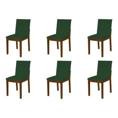 Imagem de Kit 6 Cadeiras De Jantar Estofadas Em Veludo Verde Base Madeira Maciça Imbuia Verde