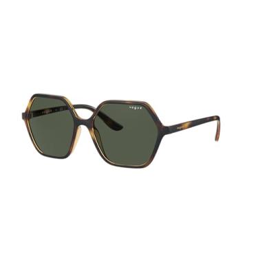 Imagem de Vogue Eyewear Óculos de Sol Hexagonal Vo5361s Femininos, Havana escura/verde escuro, 55 mm