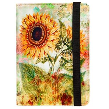 Imagem de Porta-passaporte e cartão de vacina combo porta-passaporte com compartimento para cartão de vacina, protetor de cartão de crédito com bloqueio de RFID para mulheres e homens, Girassol, Padrão clássico