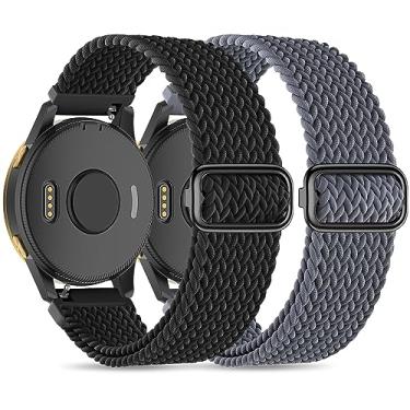Imagem de Sunnyson Pacote com 2 pulseiras elásticas trançadas compatíveis com Garmin Venu 2/Garmin Venu 3/Garmin Vivoactive 4,22 mm pulseiras de relógio ajustáveis de nylon para mulheres e homens