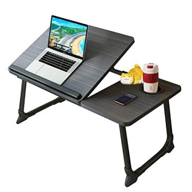Imagem de Bandeja para laptop, mesa de mesa Asltoy, notebook, mesa dobrável e ajustável, mesa para laptop para cama, notebook, mesa, mesa portátil para cama, mesa de notebook e mesa multifuncional com suporte de copo (preto)