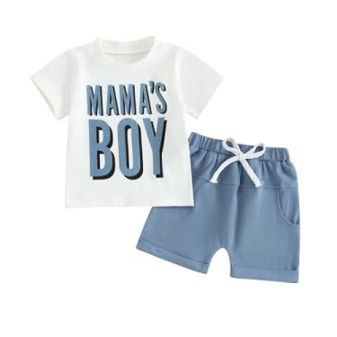 Imagem de SOLILOQUY Camiseta My First Mother's Day Baby Boy de manga curta + conjunto de shorts com cordão, roupas de verão, Mamas Boy azul-celeste, 0-6 Meses
