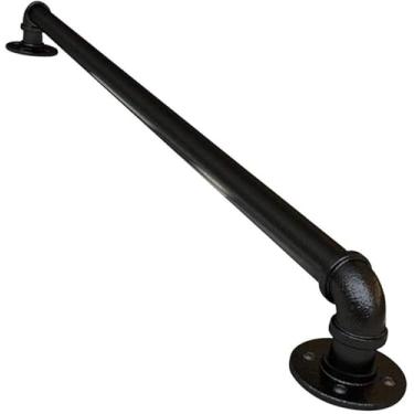 Imagem de Kit de corrimão de corrimão de escada, rústico vintage para escadas internas externas de bronze preto parede trilho de escadas deficientes idosos criança ferro forjado, preto, 600 cm (20 pés