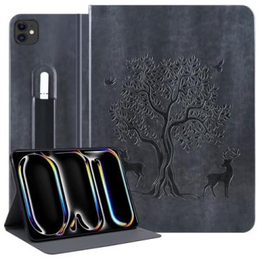 Imagem de HFcoupe Capa para iPad Pro M4 de 11 polegadas 2024, capas ultrafinas para iPad Pro 5ª geração com suporte elástico para lápis e fecho magnético, capa fólio em relevo automática para iPad 11 Pro, preta