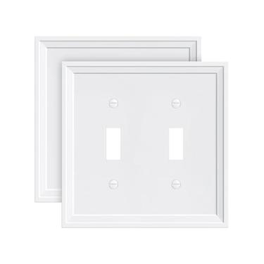 Imagem de TREEWELL Pacote com 2 placas de proteção para interruptor de luz dupla, capas de placa de interruptor duplo decorativas brancas, placa de parede de fibra de bambu natural, resistente à corrosão