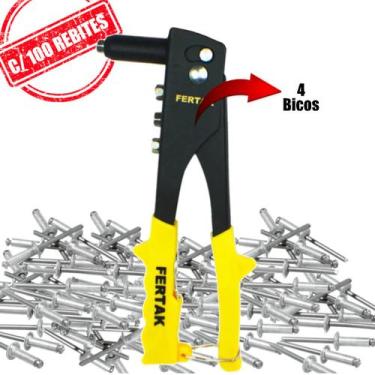 Imagem de Rebitadeira Manual Alicate De Rebite 4 bicos KIT com 100 rebites - Fer