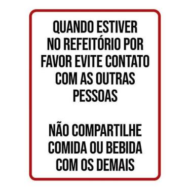 Imagem de Placa Distanciamento Social Evite Contato Refeitório 36X46 - Sinalizo