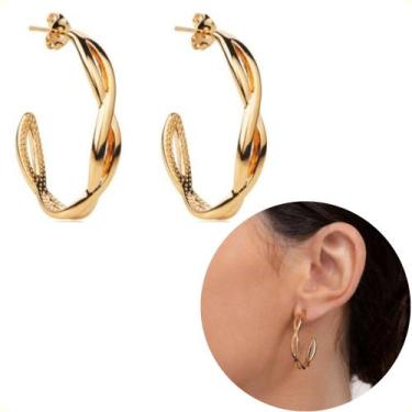Imagem de Brincos Femininos Argola Entrelaçada Semi Joias  Banho Ouro 18k acessó