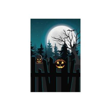 Imagem de Painel De Festa Vertical 1,50 x 2,20 - Noite de Halloween Azul Abóbora