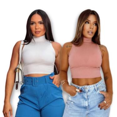 Imagem de Cropped Gola Alta Sem Manga Canelado Feminino - Sophie Valentina Store