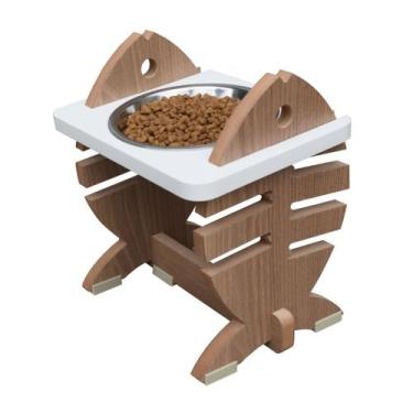 Imagem de Comedouro Elevado Gato Pet MDF Espinha de peixe Regulagem Altura - Ino