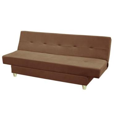 Imagem de Sofá Cama Reclinável Xangai Veludo Marrom Café - Meu Estofado, Marrom 