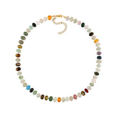 Imagem de Sacina Colar gargantilha com contas coloridas boho moderno, colar de cristal, colar hippie, colar de verão, colar de praia, colar Y2k, presente de joias de Natal para mulheres, Aço inoxidável, Sem