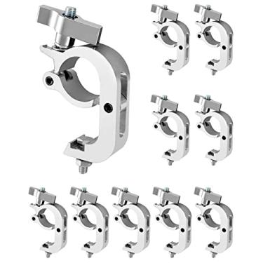 Imagem de QWORK Gancho de fixação de luz de palco, pacote com 10, luminária de palco de alumínio de 150 kg, braçadeira C, serve para treliças de 4,8 a 5 cm, braçadeira de treliça de liberação rápida para palmas de projetor de iluminação de DJ