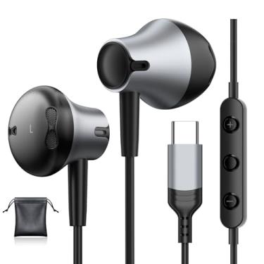 Imagem de Fones de ouvido USB C com fio para Samsung Galaxy S25/S24 Ultra/S23/S22 FE/A55 com microfone, fones de ouvido para iPhone 16 15 Pro Max, controle de volume, estéreo, cancelamento de ruído, fones de