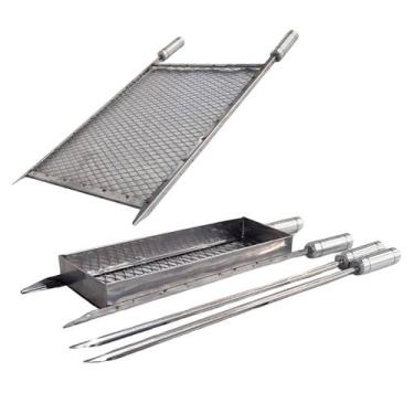 Imagem de Kit Grelhas 40x40 com Espetos Churrasco Cesto Espetinho (P) - LAURINDO