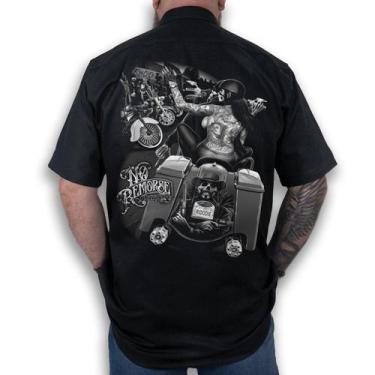 Imagem de Camisa Workshirt Preta Custom Chicanas Motorcycle No Remorse, EG