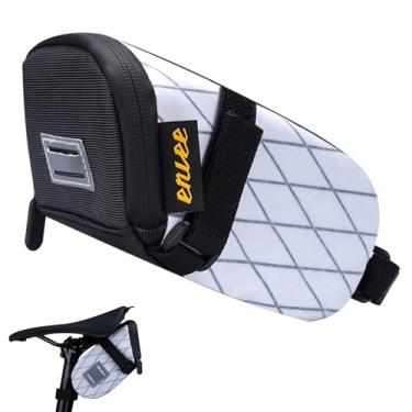 Imagem de ENLEE Bolsa para selim de bicicleta, impermeável, bolsa refletiva de armazenamento de bicicleta, sob o assento, para bicicletas, dobrável, pequena, branca