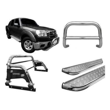 Imagem de Kit Quebra Mato Estribo Chapa sant Antonio H3 Ranger 97/12 Cromo - HOZ