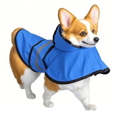 Imagem de IOICYBF Capa de chuva para cães, com capuz, poncho refletivo, ajustável, impermeável, leve, para cães, azul, 4GG
