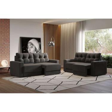 Imagem de Conjuntos de Sofás 2 e 3 Lugares Lubeck Retrátil Grafite