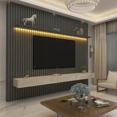 Imagem de Painel para TV até 85 Polegadas 3 Gavetas Led Ripado 230 Nobre Gelius