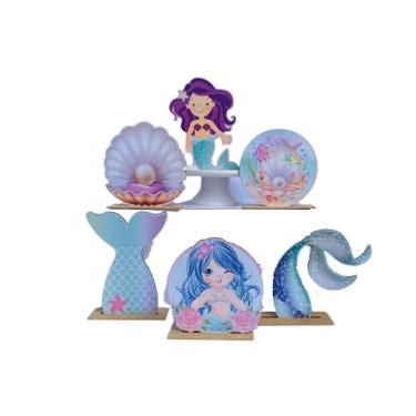 Imagem de Kit Display De Mesa 6 Peças Para Festa Sereia Mdf